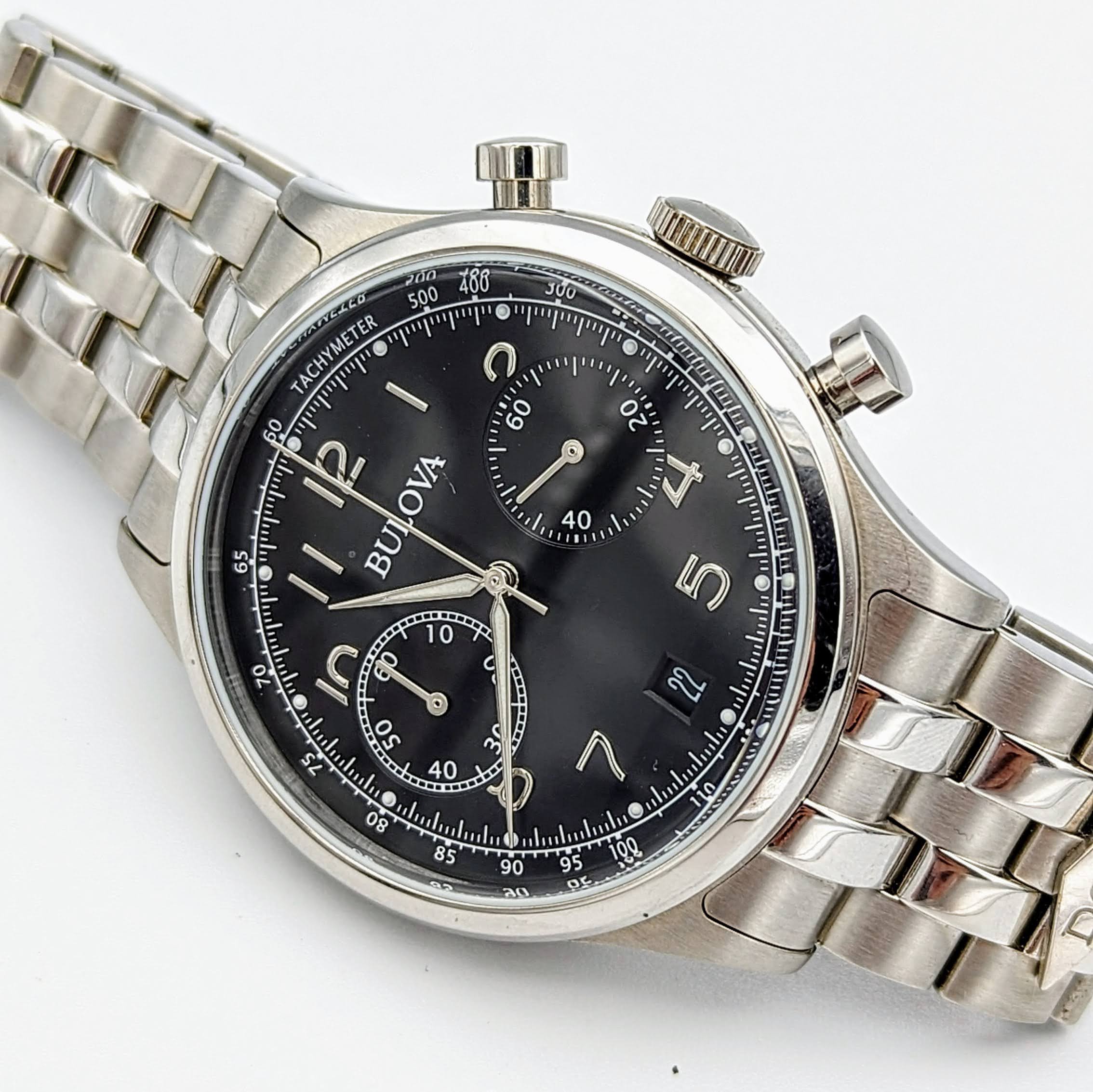 BULOVA Classic Chronograph Watch 43mm Quartz Wristwatch ALL S.S