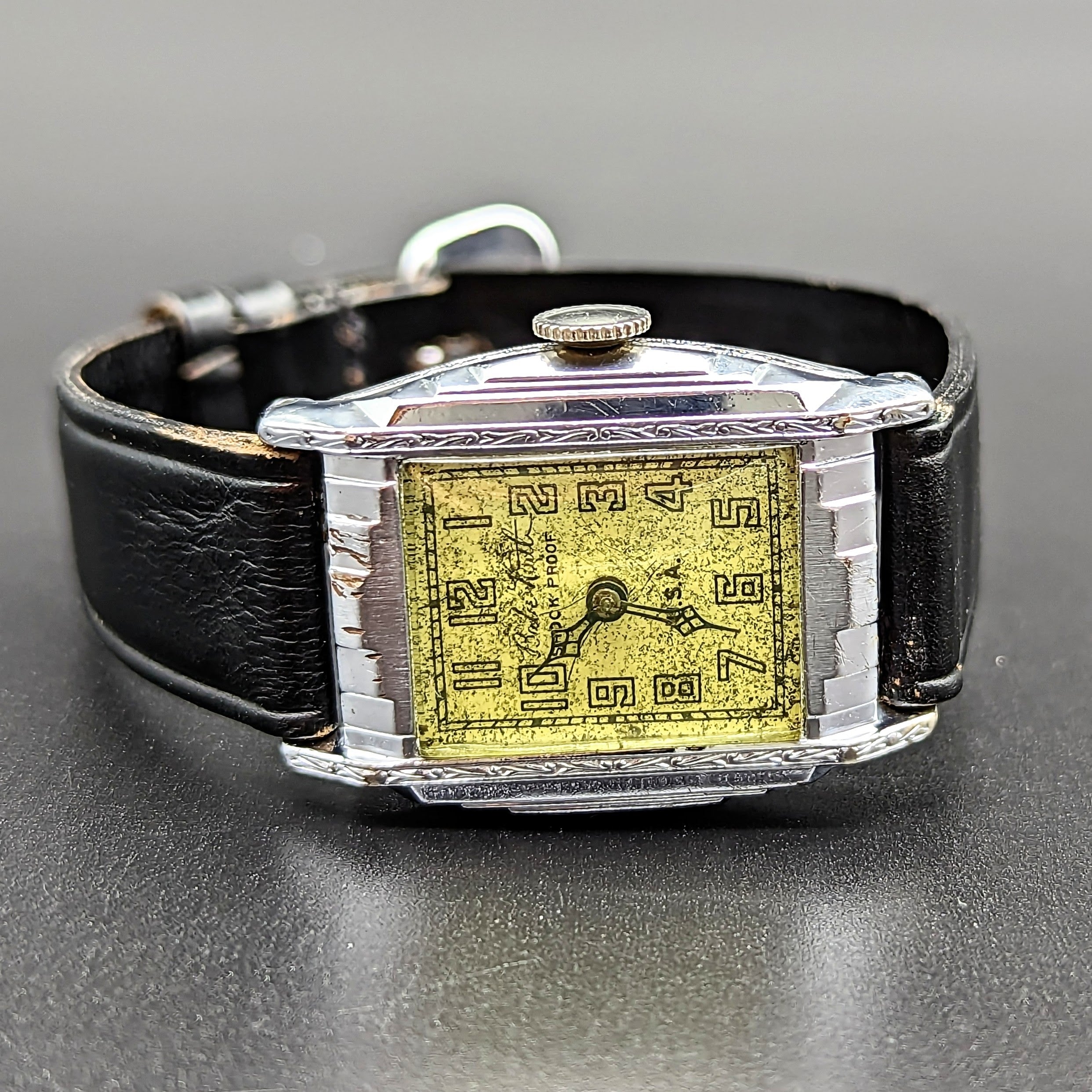 By BENRUS 1929 Babe Ruth Art Deco Wristwatch Shock Proof Adjusted 7 Je ...