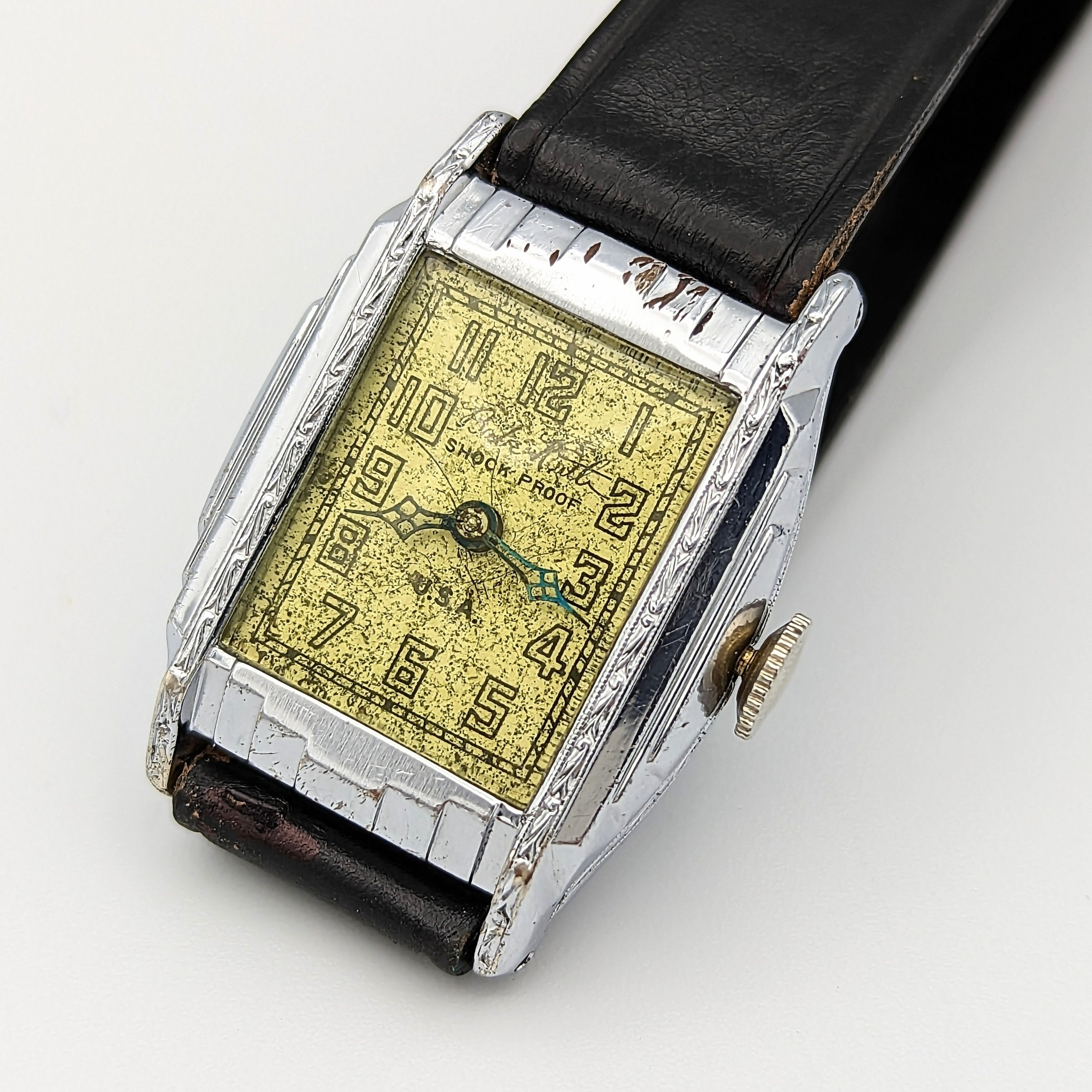 By BENRUS 1929 Babe Ruth Art Deco Wristwatch Shock Proof Adjusted 7 Je ...