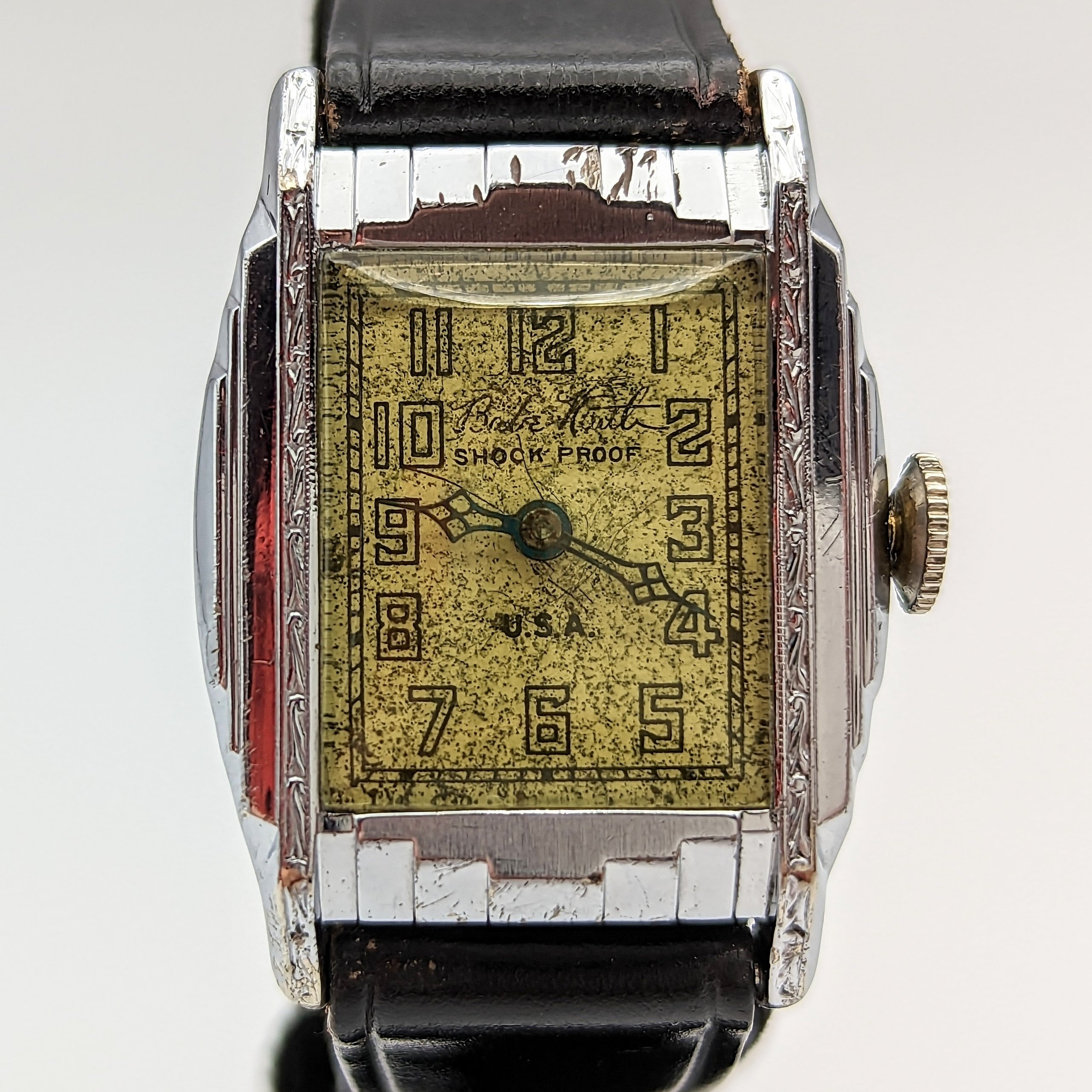 By BENRUS 1929 Babe Ruth Art Deco Wristwatch Shock Proof Adjusted 7 Jewels U.S.A. Watch