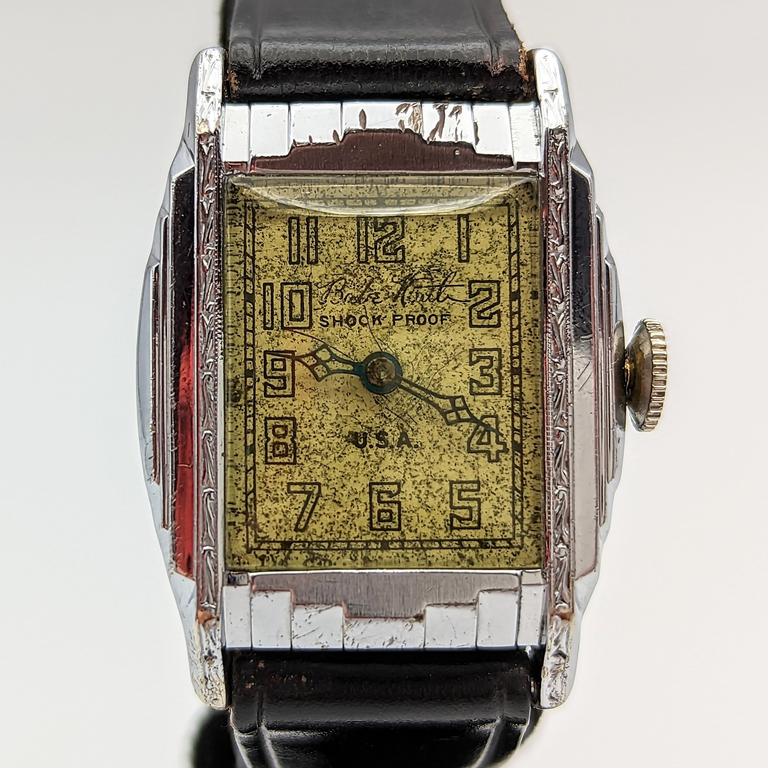 By BENRUS 1929 Babe Ruth Art Deco Wristwatch Shock Proof Adjusted 7 Je ...