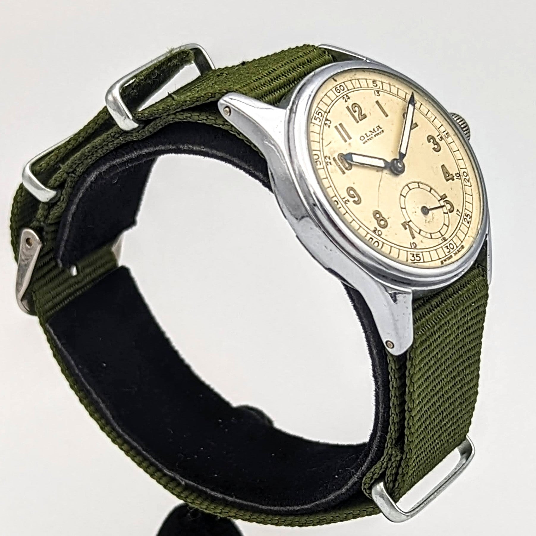 Vintage OLMA Wristwatch 1940s Military-Style Waterproof 24-hour Dial 15J Watch