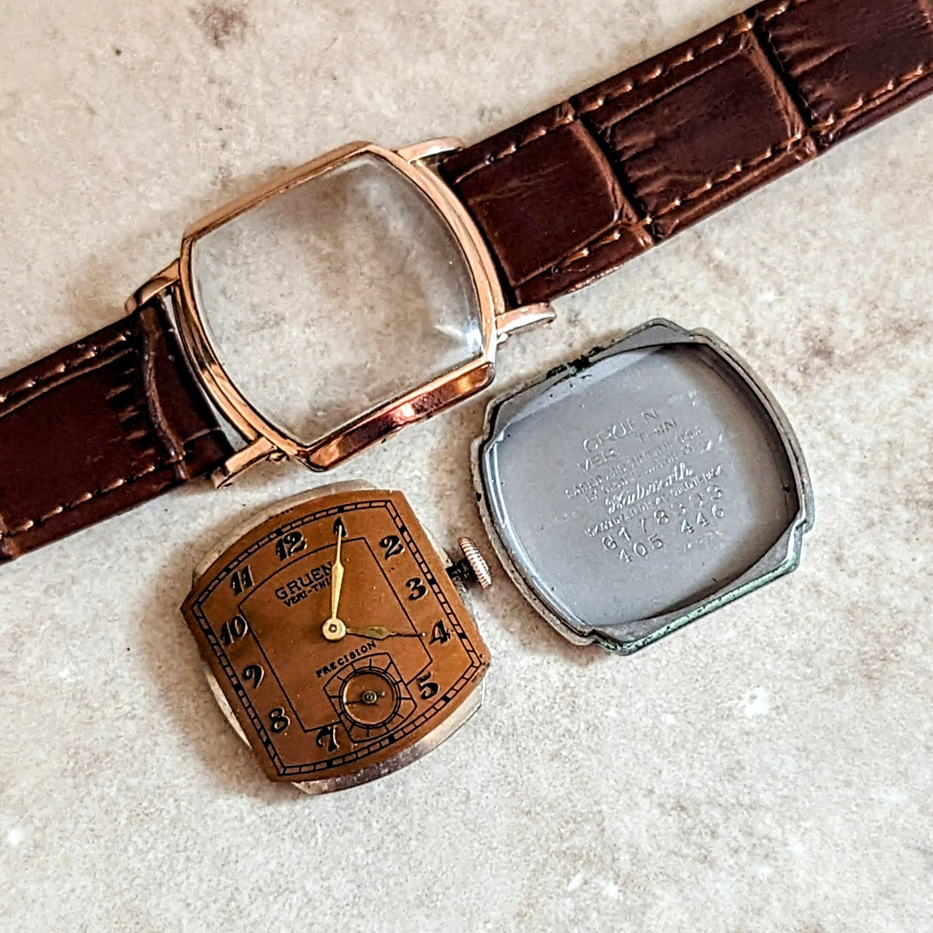 GRUEN Veri-Thin Precision Wristwatch Coral Gold Case & Dial Conoruma Movement Grade 405 Watch