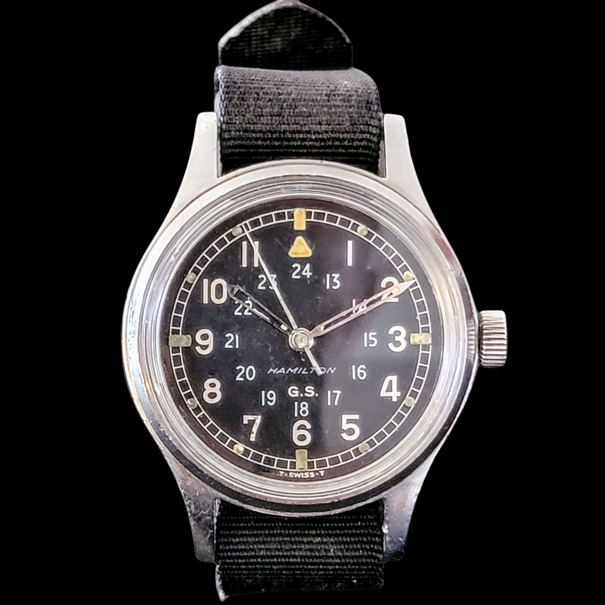 HAMILTON G.S. 24-Hour Dial British R.A.F. Pilot Wristwatch - Grade S75 S 17 Jewels