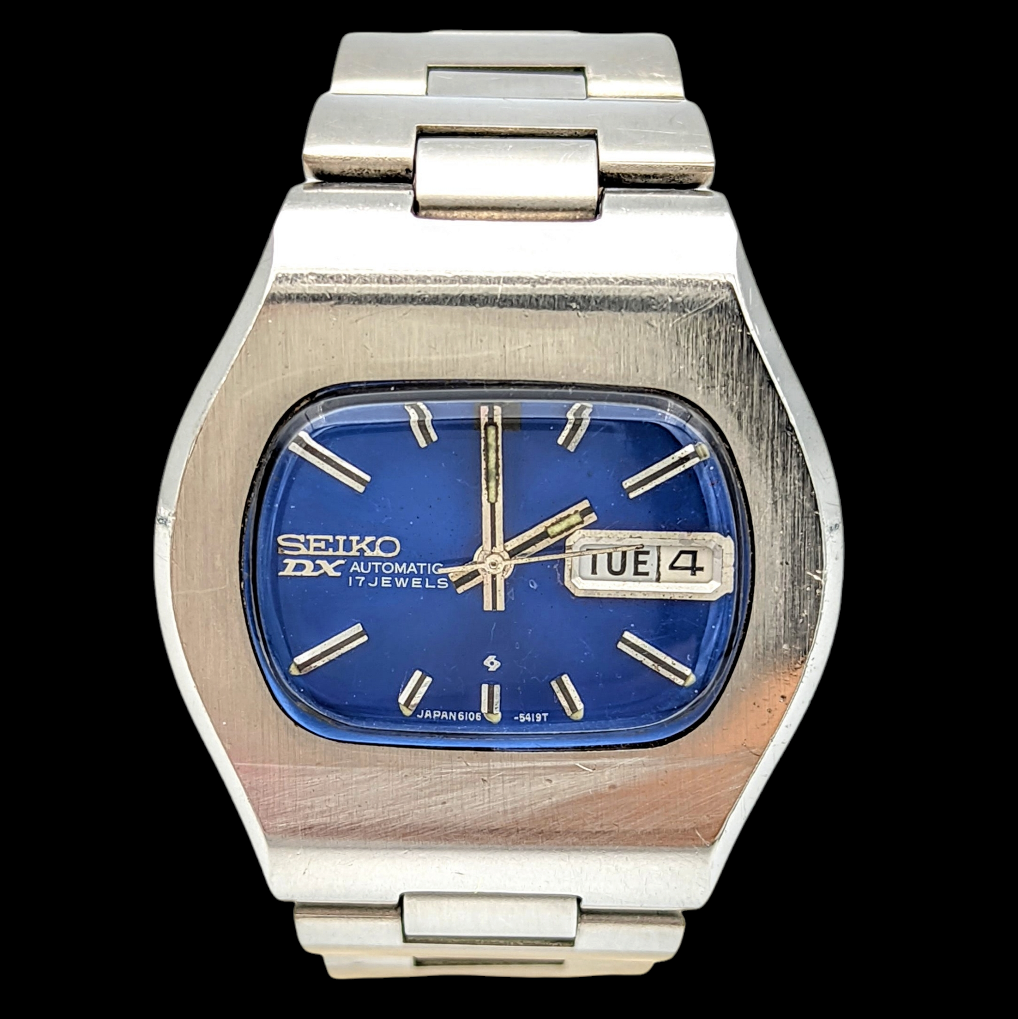 1971 SEIKO DX Automatic Watch Day Date Indicator Cal. 6106C Hack Mecha SECOND HAND HOROLOGY