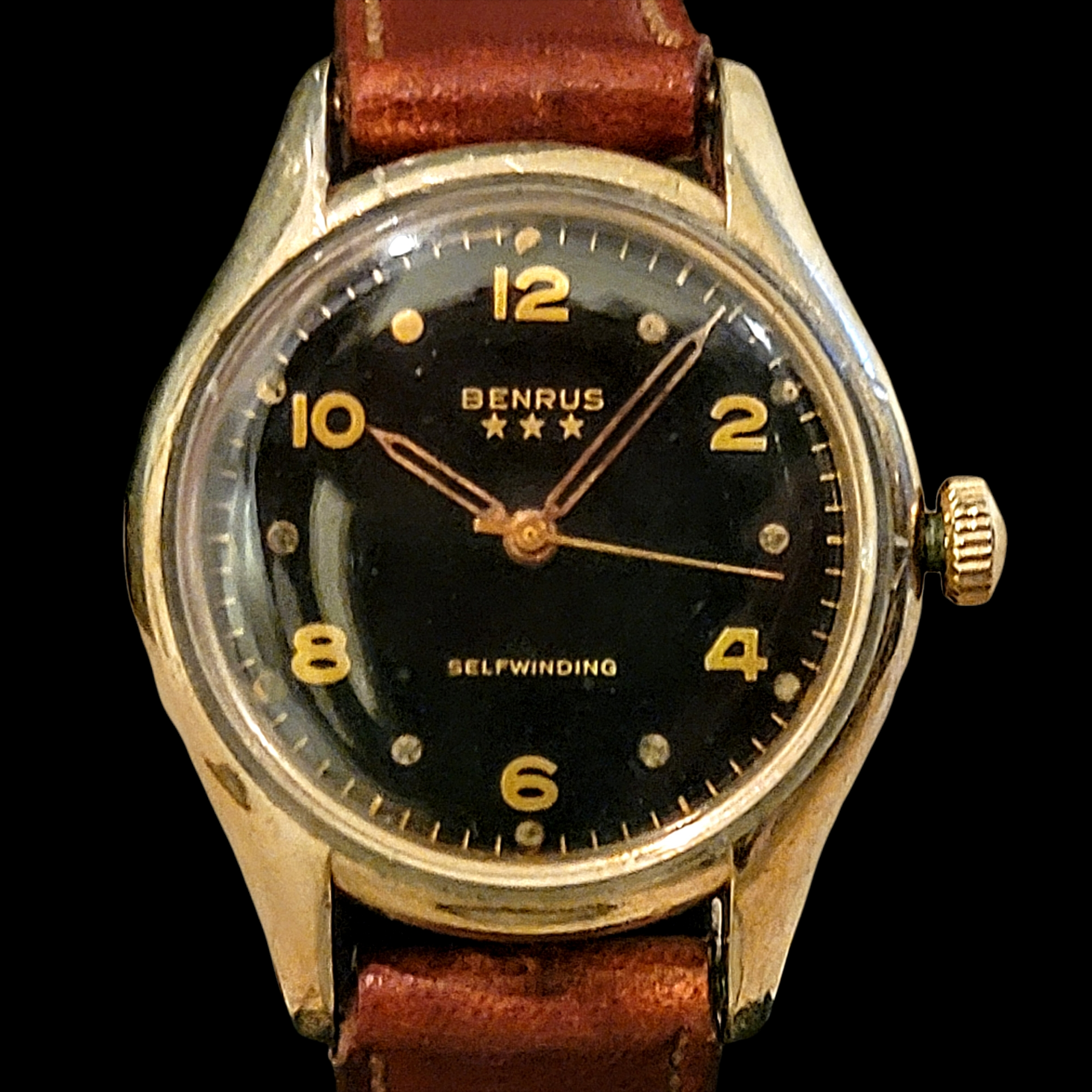 1950 s BENRUS Self Winding Watch 17 Jewels Model CF 1 Cal. ETA 1256 Sw SECOND HAND HOROLOGY