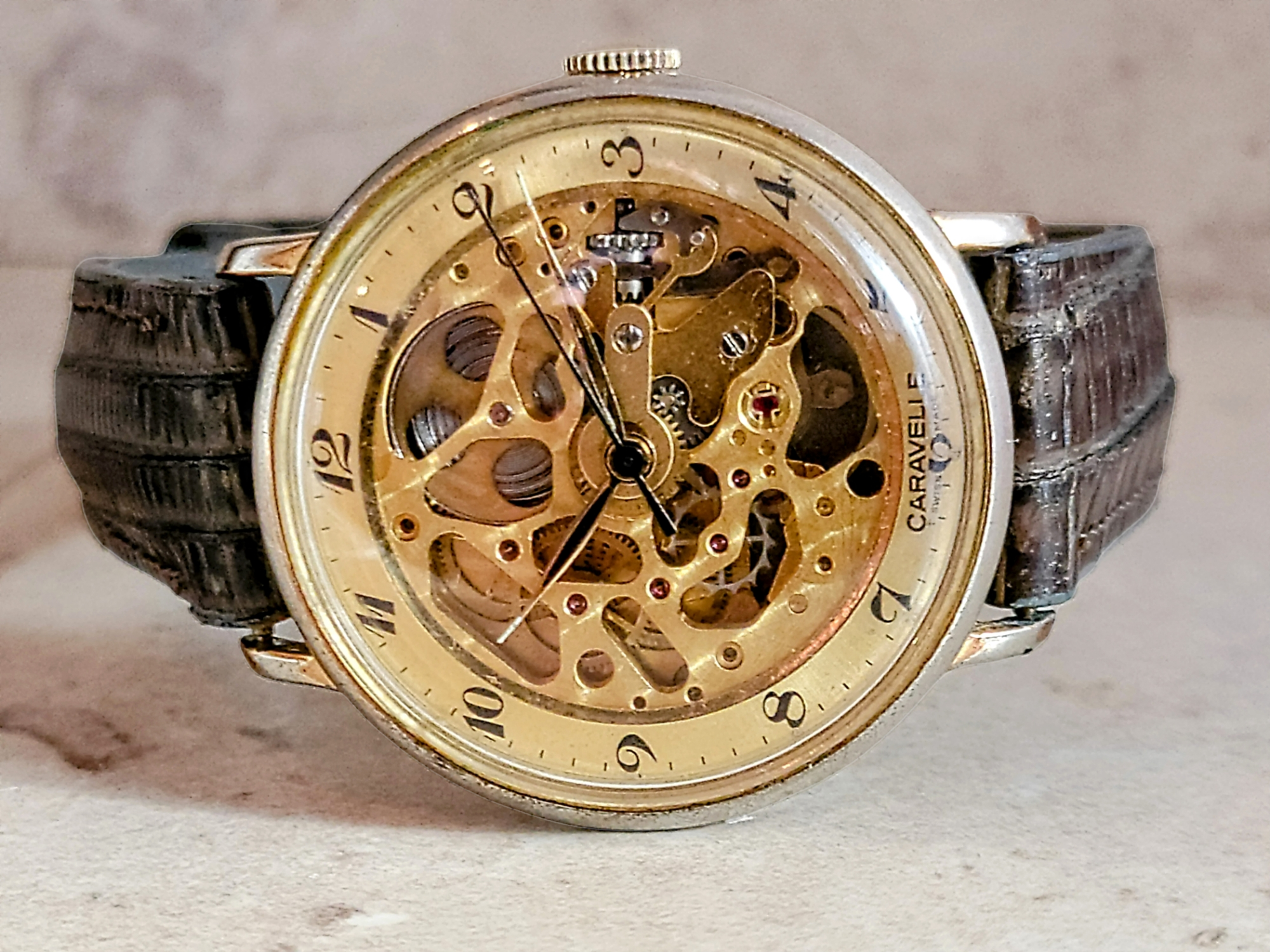 Caravelle skeleton watch best sale