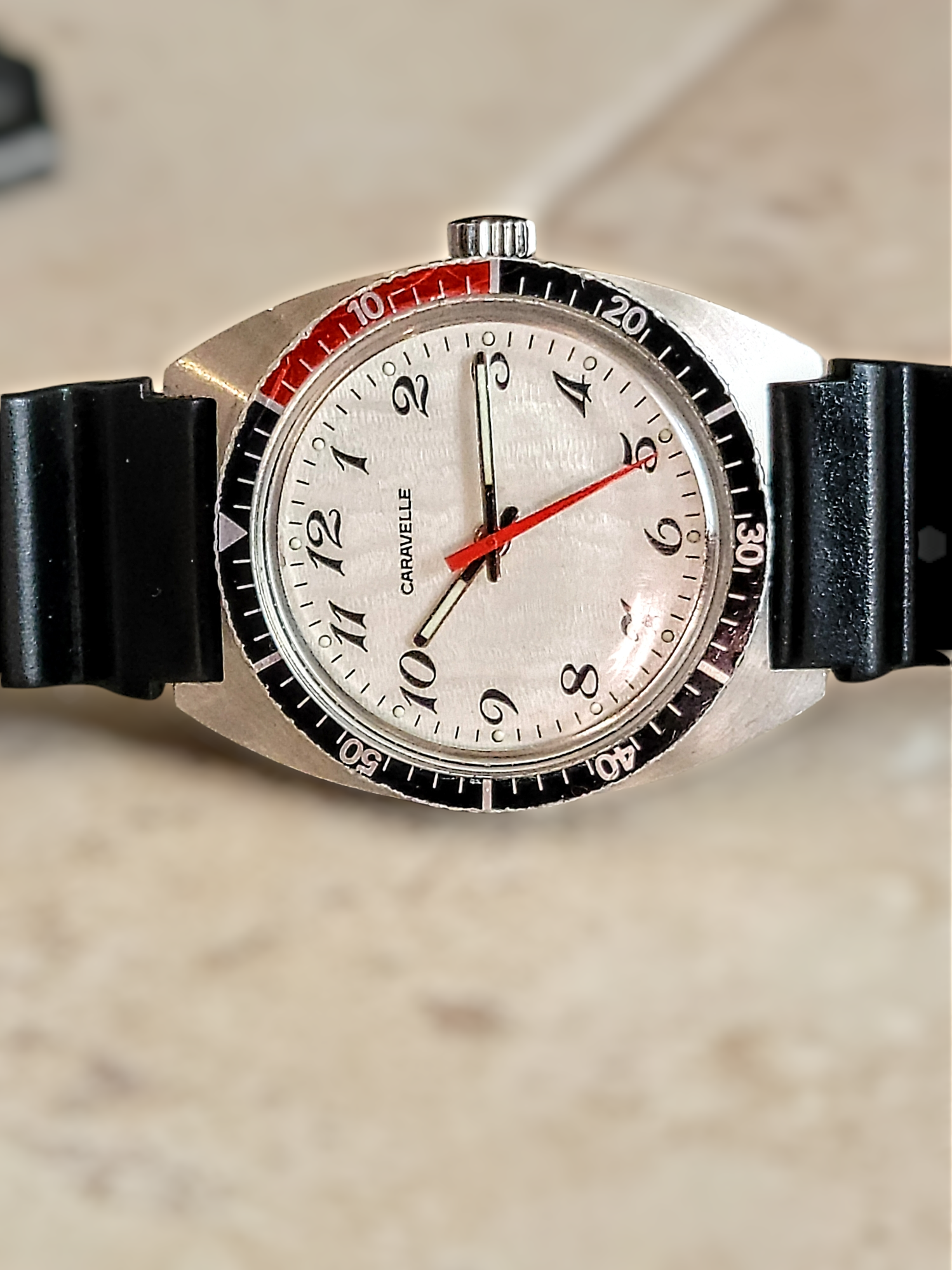 1977 CARAVELLE By Bulova Diver Watch Pepsi Bezel - All S. Steel