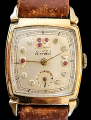 1940 s CLINTON Watch Ruby Diamond Dial 17 Jewels Swiss SECOND HAND HOROLOGY