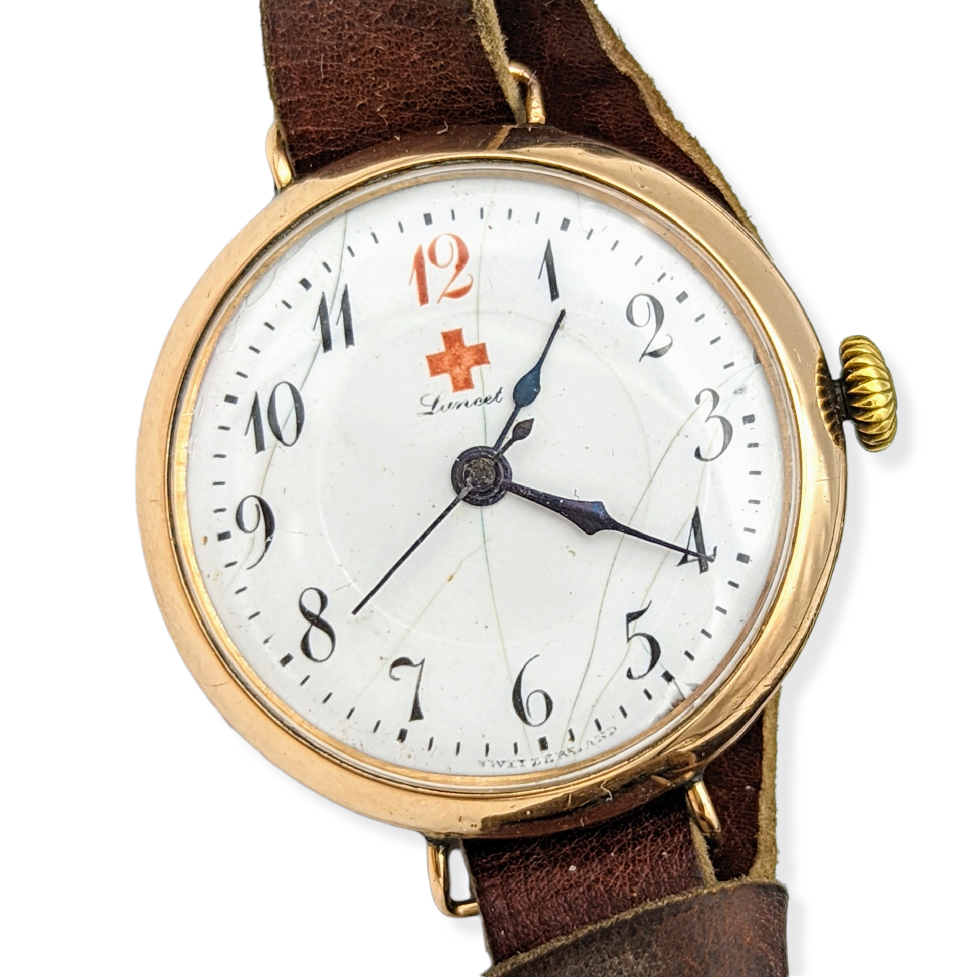 Lancet Red Cross Medical Wristwatch WWI Trench Watch REBBERG Movem SECOND HAND HOROLOGY