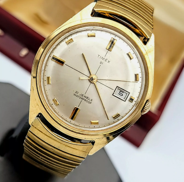 TIMEX 21 Jewels Watch Cal. M75 Original BOX SECOND HAND HOROLOGY
