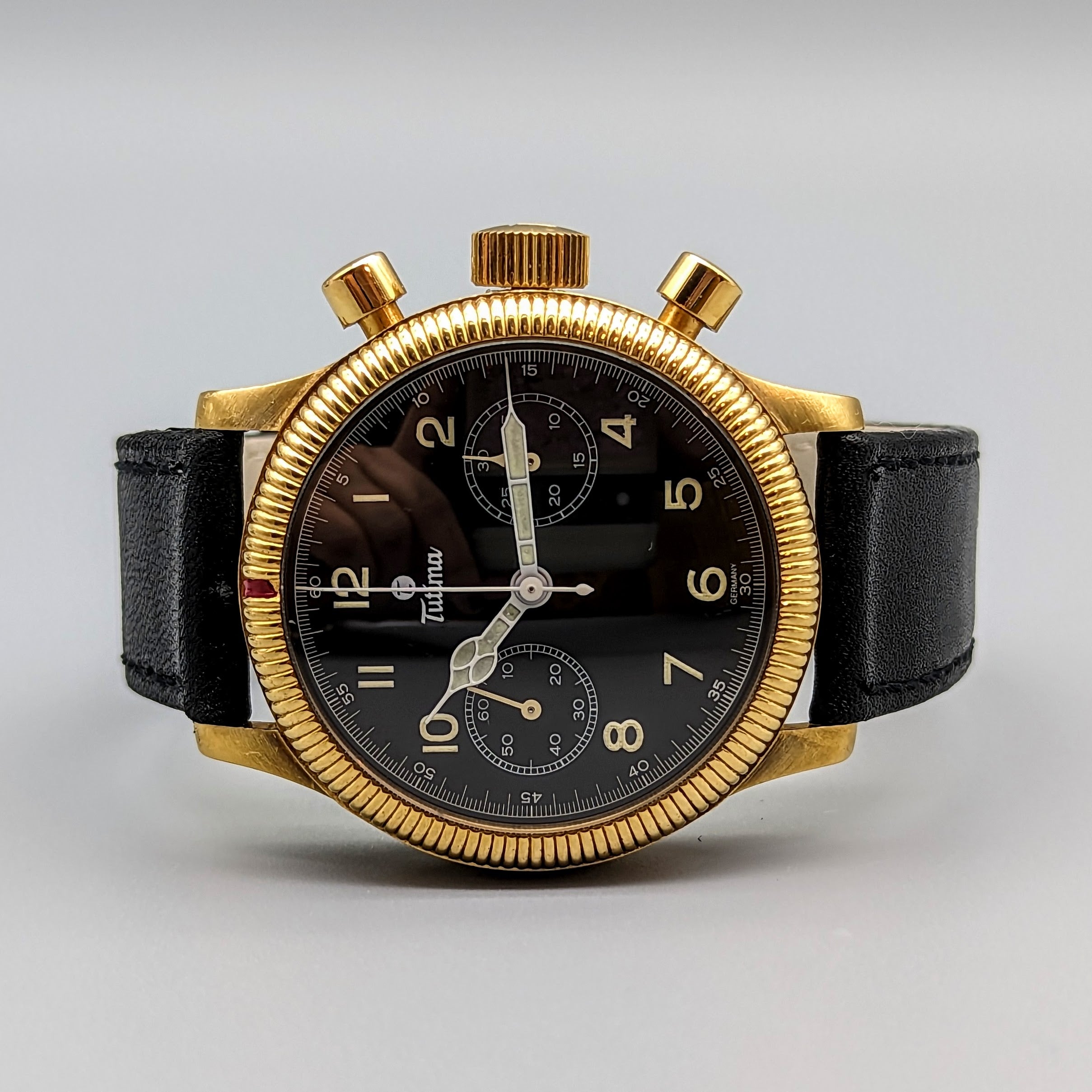 TUTIMA Flieger Chronograph 1941 Wristwatch 18K Yellow GOLD Pilot's Watch Ref. 753-01
